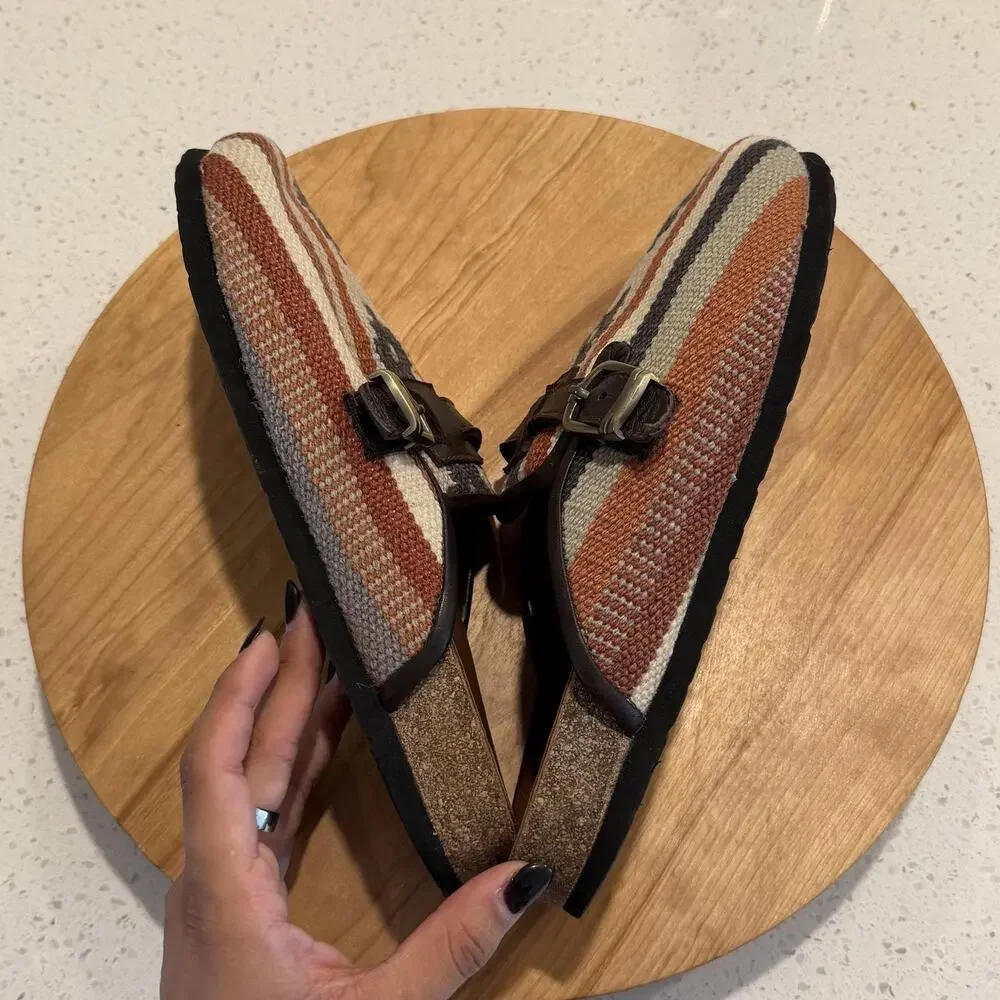 Res Ipsa Clogs Mens 9 Kilim Woven Stripe Buckle Slip On Multi Casual Artsy Boho